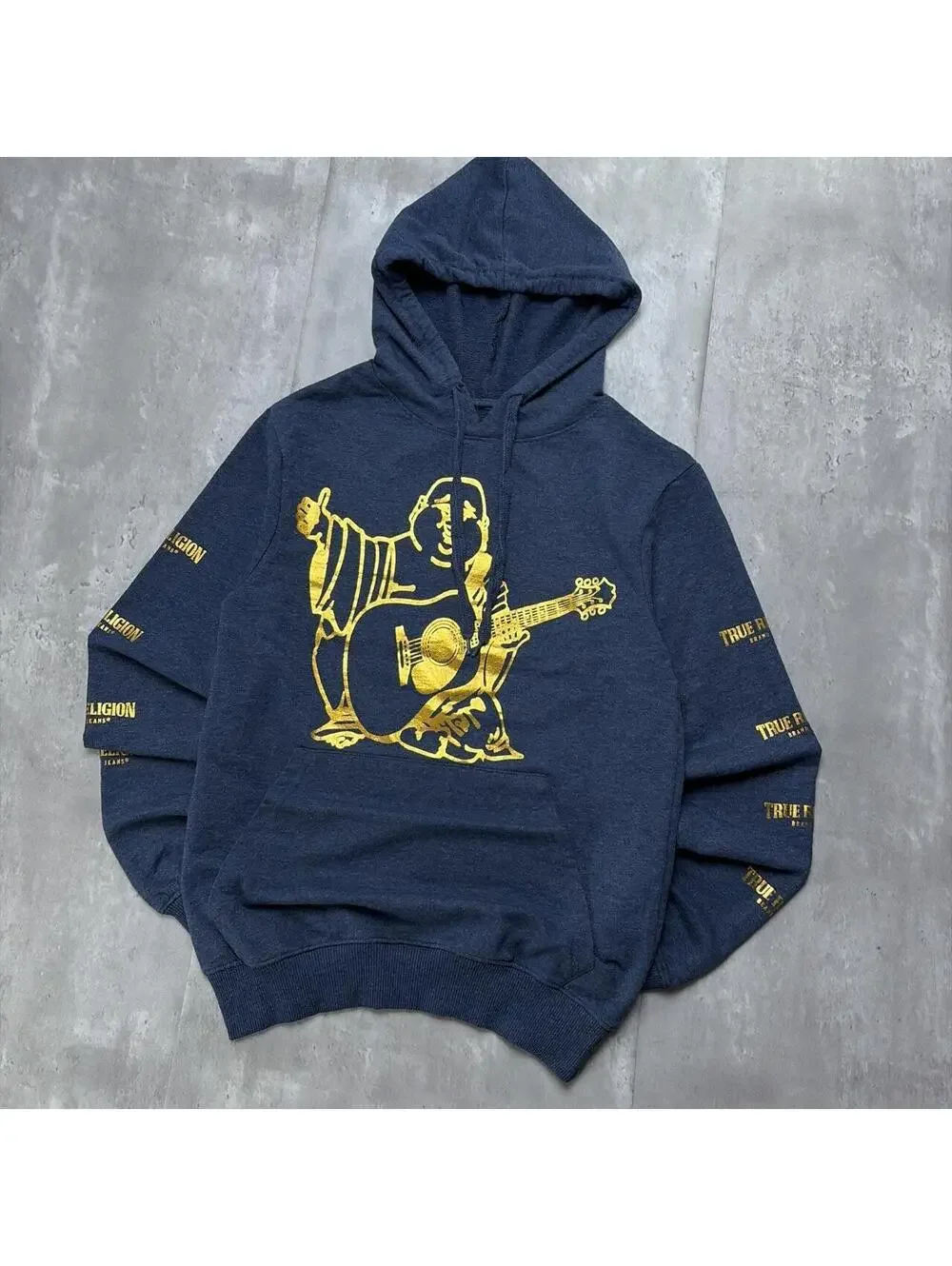 Y2K Navy True Religion Buddha Grunge Skater Hoodie